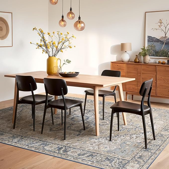 Kokia 4x6 Washable Area Rugs Blue with Vintage Orient Design Rug, Soft Rug for Living Room or Bedroom, Non-Slip Low Pile Stain Resistance Features, Distressed Medallion Pattern