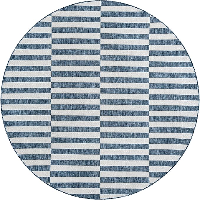 Unique Loom Outdoor Striped Collection Area Rug - Striped (7' 10" Round Blue/Ivory)