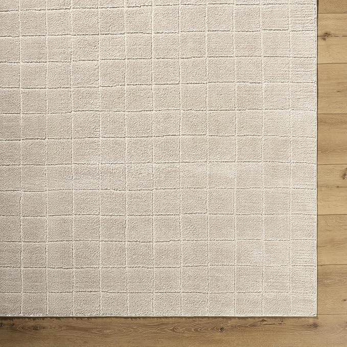 Livabliss x Our PNW Home Cascade Minimalist Grid Area Rug, 5'3" x 7', Light Beige