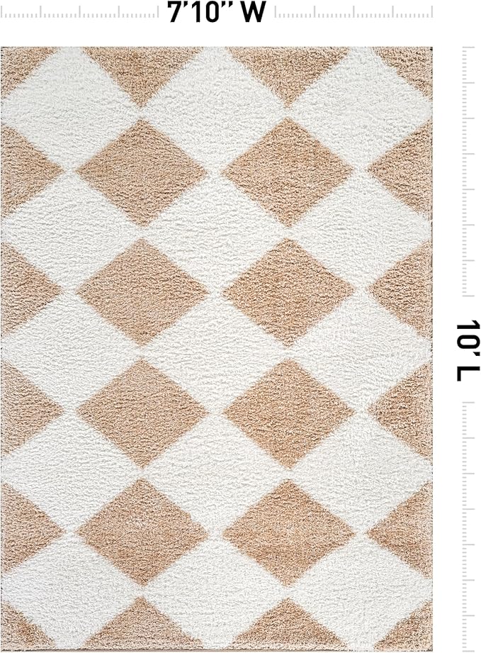 Rugshop Diamond Wave Shag Area Rug Beige 7' 10" x 10' Perfect for Large Living Rooms, Dining Areas, or Master Bedrooms