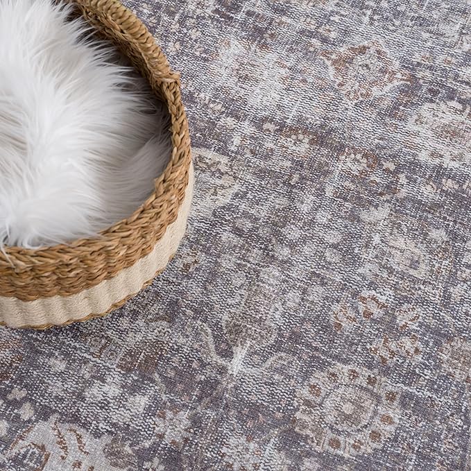 Bloom Rugs Washable 8' x 10' Rug - Brown/Dark Gray Traditional Area Rug for Living Room, Bedroom, Dining Room, and Kitchen - Exact Size: 8' x 10'