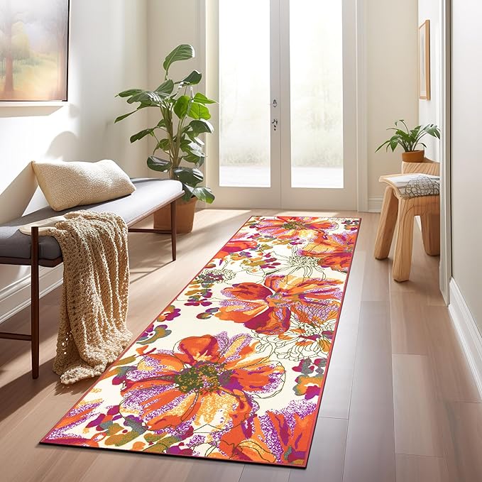 Rugshop Multi Bright Flowers Non Slip Non-Shedding Runner Rug for Hallway, Kitchen and Entryway, 2'7" x 6'