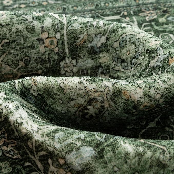 Green Area Rug 3x5 Washable Office Entryway Carpet Soft Vintage Indoor Kitchen Living Room Door Mat Traditional Retro Distressed Thicker Throw Small Rug Bedroom Dining Room Bathroom