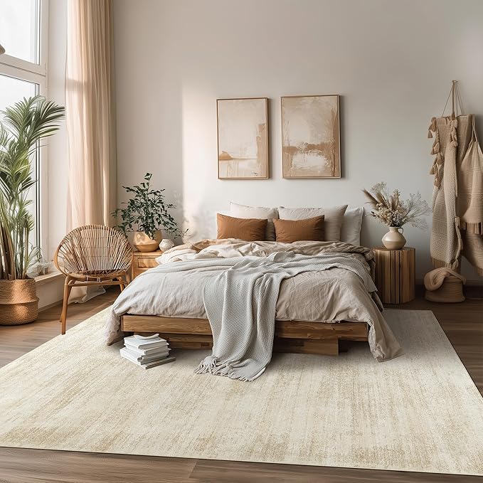 9x12 Area Rug for Living Room,Washable Neutral Farmhouse Abstract Extra Large Boho Bedroom Dining Room Rug Tan Brown Light Taupe with Cream Beige