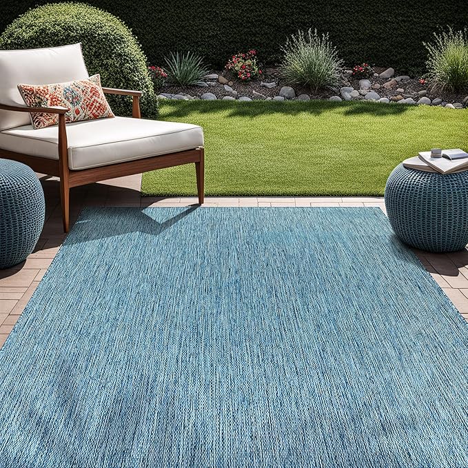 Beverly Rug Indoor Outdoor Rug 6x9, Washable Outside Carpet for Patio, Deck, Porch, Solid Modern Area Rug, Water Resistant, Aqua Blue