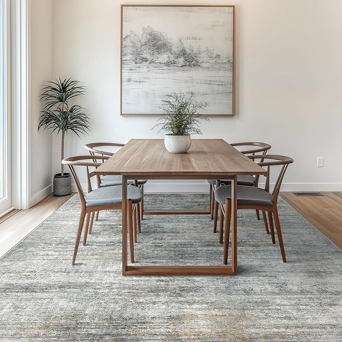 Bavni 10x14 Area Rugs, Modern Living Room Rugs Low Pile, Large Machine Washable Rug Non-Slip, Soft Pet Friendly Rugs for Bedroom, Playroom, Dining Room, Granite Gray