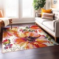 Rugshop Multi Bright Flowers Non Slip Non-Shedding Square Area Rug for Dining Room, Living Room and Bedroom, 6'6" x 6'6"