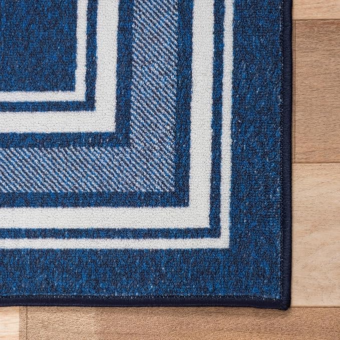 Beverly Rug Non Slip Area Rugs 5x7 Modern Bordered Non Skid Rubber Backing Soft Area Rug for Living Dining Room Easy to Clean Non Shedding Kitchen Bedroom Indoor Carpet 5 x 7 Navy