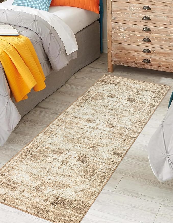 Keen Home Design 2x10 Rug - Machine Washable Runner Rug with Non-Slip Backing, Ideal for Hallway, Entryway, Kitchen, Laundry Room - Vintage, Easy Clean, Durable, Low Pile - (2'6" x 10')