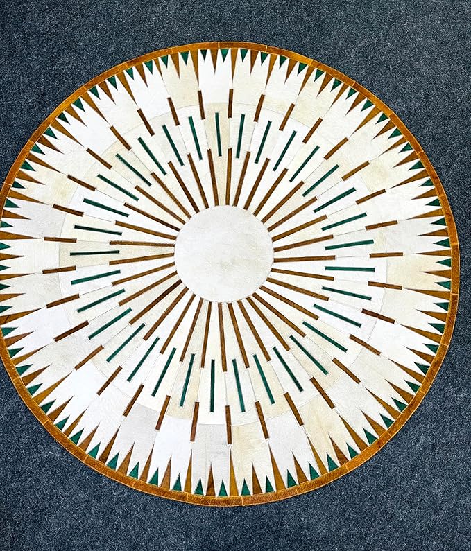 Sn Alef Home Round Designer Rug for Living Room | Handcrafted Black & White Boho Floor Carpet | Modern Ethnic Circular Mat for Home Décor & Meditation Space(White_8x8)