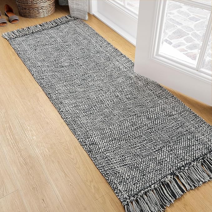 Collive Hallway Runner Rug, 2' x 5' Soft Washable Kitchen Runner Rug, Grey Contemporary Modern Laundry Room Rugs Indoor Hand-Woven Cotton Carpet for Bedroom Entryway Front Door Farmhouse