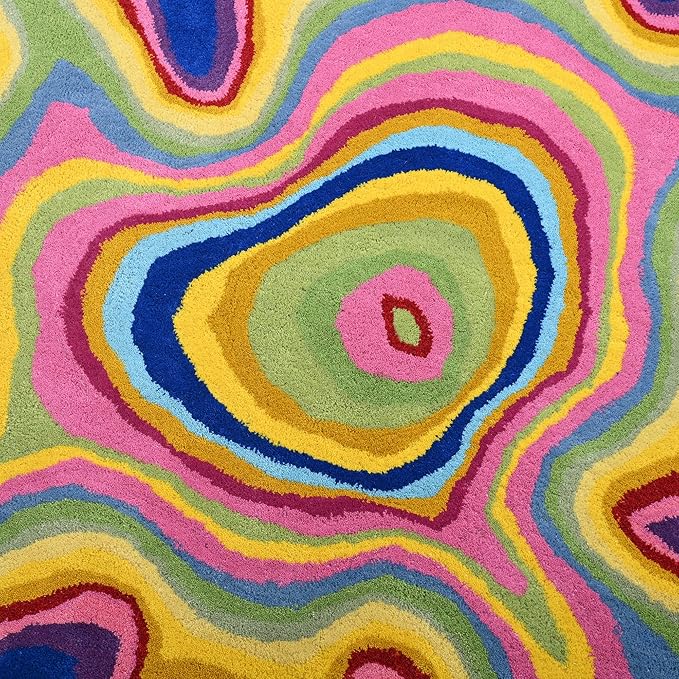 Irregular Shaped Handmade Wool Rug | Modern Colourful Stripe Premium Area Rug Perfect for Home Decor (IR-C, 9x9 ft)