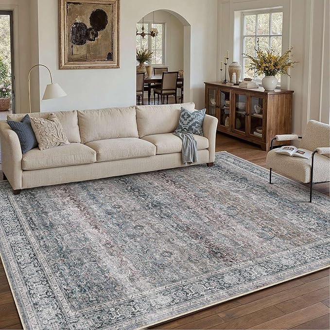 HUGEAR 5x7 Area Rug Purple Machine Washable Rug Vintage Neutral Distressed Mat Soft Non Slip Low Pile Pet Friendly for Living Room Bedroom Dining Room