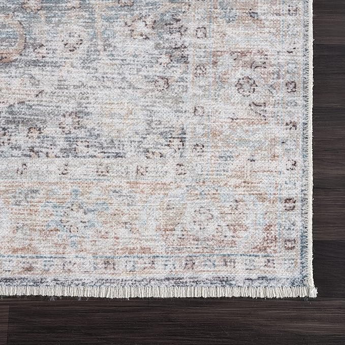 Bloom Rugs Caria Washable Non-Slip 5x7 Rug - Ocean Blue/Brick Traditional Area Rug for Living Room, Bedroom, Dining Room, and Kitchen - Exact Size: 5' x 7'