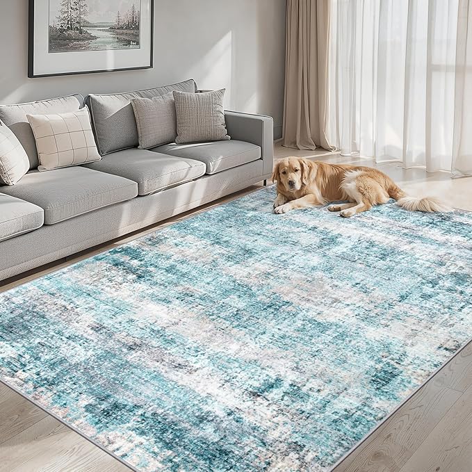 8x10 Area Rugs for Living Room - Washable Rug Modern Abstract Soft Large Neutral Non-Slip Carpet Indoor Floor Thin Carpets for Bedroom Dining Room Farmhouse Nursery Home Office Green