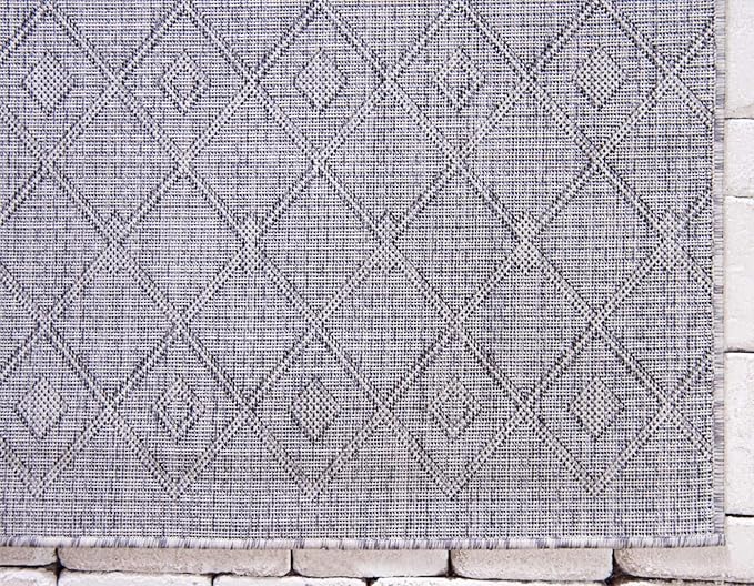 Unique Loom Outdoor Trellis Collection Area Rug - Tribal Trellis (2' x 6' 1" Runner, Gray/ Black)