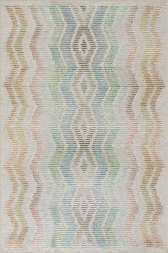 Dash & Albert Zarek Multi Machine Washable Rug, 8.5 X 11.5 Feet, Multicolored/White Chevron Pattern