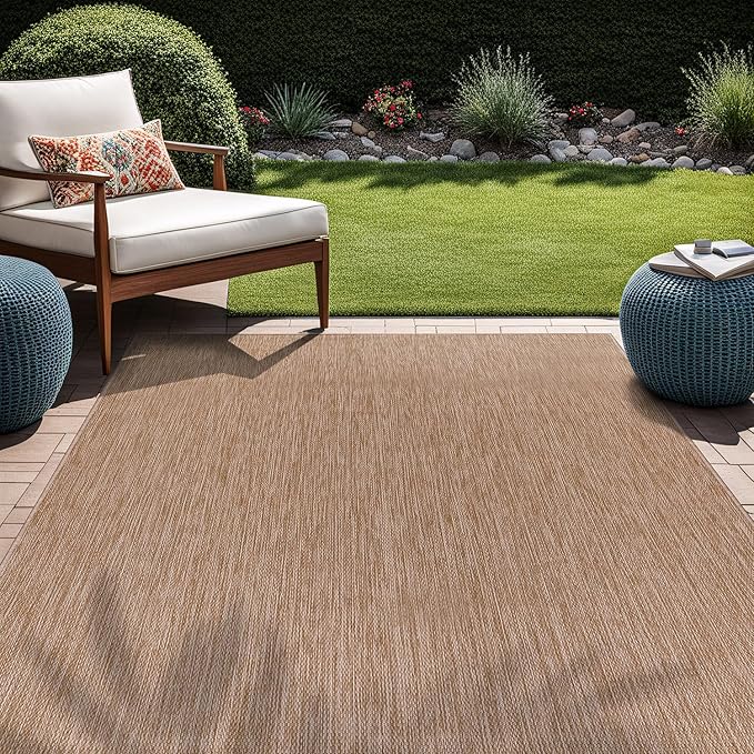 Beverly Rug Indoor Outdoor Rug 5x7, Washable Outside Carpet for Patio, Deck, Porch, Solid Modern Area Rug, Water Resistant, Jute Beige
