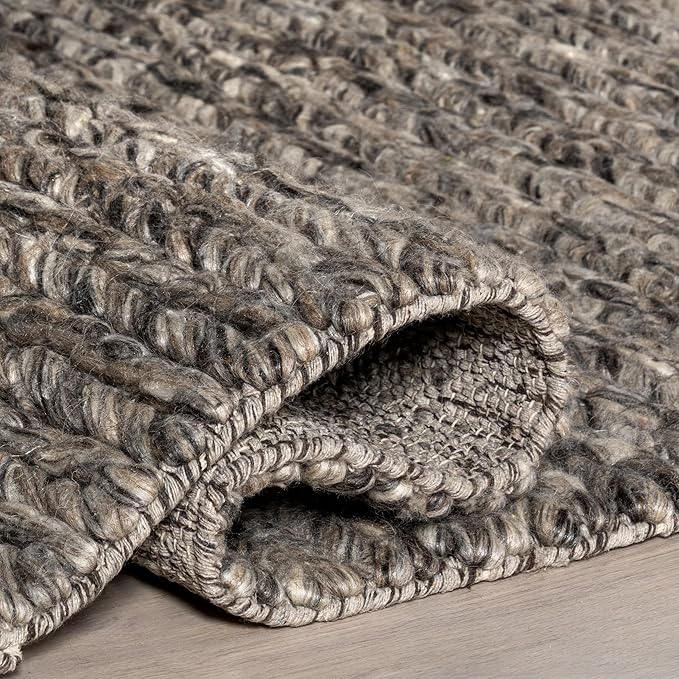 Nuloom Penelope Grey/Brown, 6' x 9', Hand-Braided, Wool & Cotton, Soft and Textured, High Traffic, Stain Resistant, Easy Clean, Durable Area Rug for Bedroom, Living Room, Dining, Foyer, Entryway