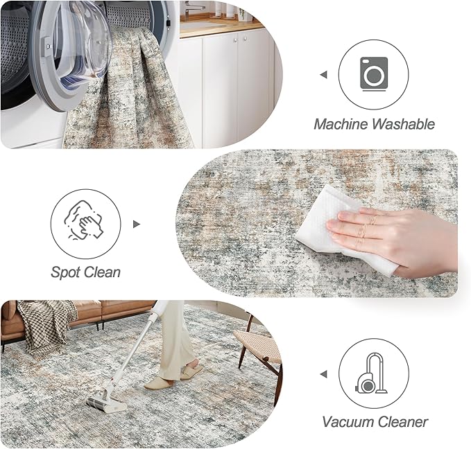 Abstract Rug 8x10 Large Living Room Rugs Neutral Modern Washable Area Rugs for Bedroom Dining Room Non-Slip Stain Resistant Foldable Thin Rug Orange Grey