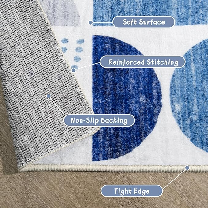 MUJOO 5x7 Area Rugs Washable,Blue Boho Rugs for Living Room Bedroom Playroom,Large Throw Floor Carpet Non Slip Soft Modern Abstract Navy Blue