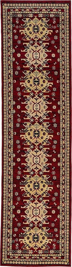 Unique Loom Taftan Collection Border Geometric Tribal Inspired Design Area Rug (2' 7 x 10' 0 Runner, Red/ Gold)