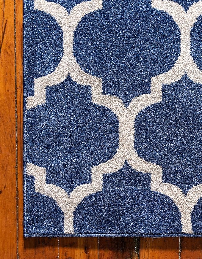Rugs.com Lattice Collection Rug – 9' x 12' Dark Blue Medium Rug Perfect for Living Rooms, Large Dining Rooms, Open Floorplans