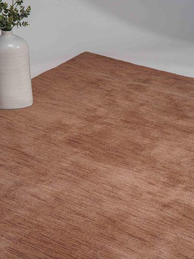 Hand Knotted Loom Wool ECO-Friendly Area Rugs - 8'x10', Rectangle, Light Brown Color, Solid Plain Design, High Pile Thick Handmade Anti Skid Rugs for Living Room (L00111)