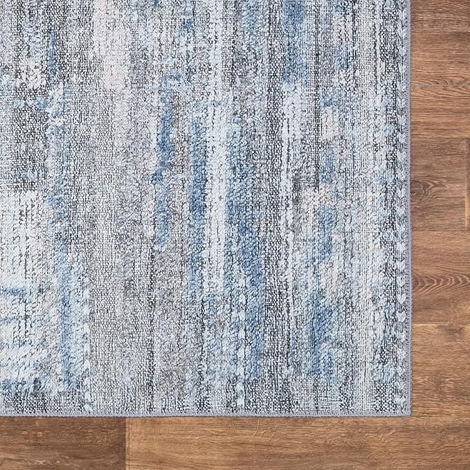 Bloom Rugs Washable Non-Slip 4' x 6' Rug - Gray/Blue/Blush Modern Abstract Area Rug for Living Room, Bedroom, Dining Room, and Kitchen - Exact Size: 4' x 6'