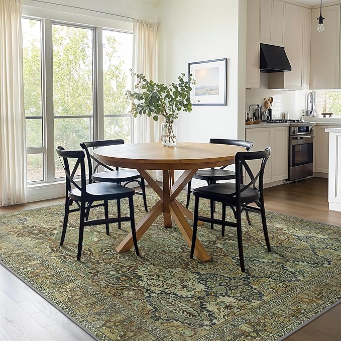 Bavni Area Rug 3X5, Aesthetic Rugs for Living Room, Non Shedding Non Slip Machine Washable Carpet for Office Dorm, Floral Vintage Chenille Rugs for Bedroom, Sage Green