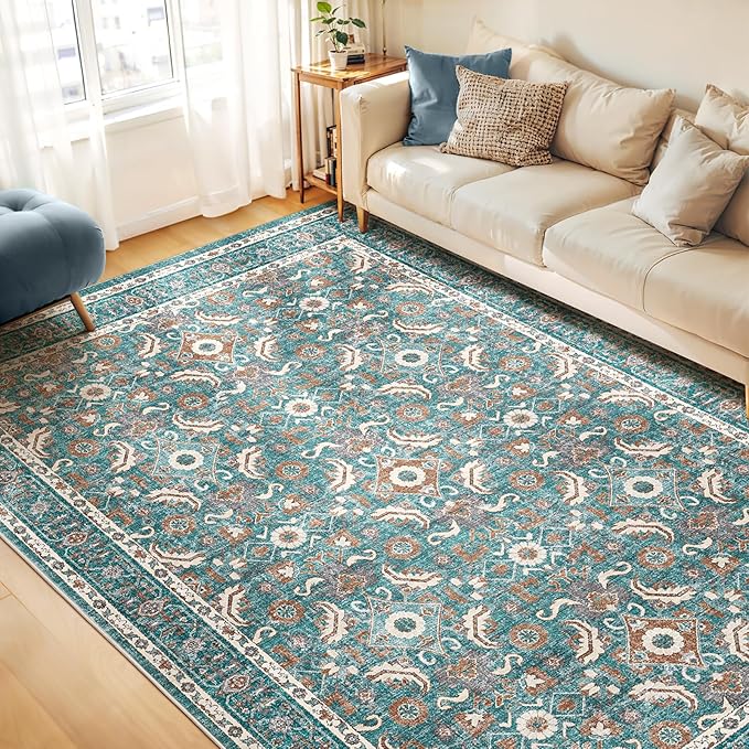 WITSHOCK Living Room Area Rugs 8x10: Soft Non-Slip Backing Washable Rugs Vintage Large Carpet for Bedroom Office Dining Room Kitchen Stain Resistant Home Decor Rug
