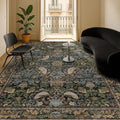 Washable Living Room Rug 6x9 - Dark Floral Nature Rugs for Bedroom, Dining Room Kitchen Table Rug for Under Table, Office, Stain Resistant Non-Slip Large - Brown/Dark Green