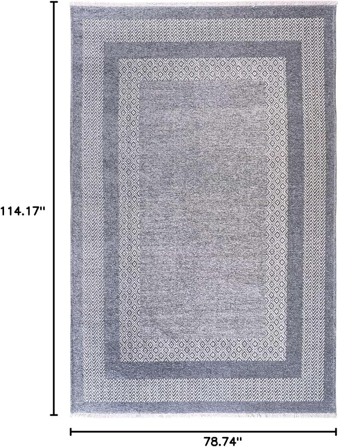 Alfa Rich 7x10 Light Blue Washable Area Rugs for Living Room Bedroom Kitchen Dining Cotton Decor Rug