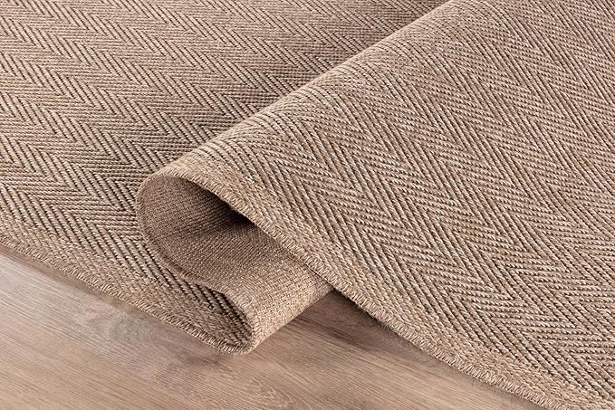 CAMILSON Easy Jute Rug 4x6, Indoor Outdoor Natural Color Fiber Area Rugs for Living Room Patio and Kitchen Rug Herringbone Seagrass Woven Design Easy-Cleaning Washable Outside Carpet Alfombras 4 x 6