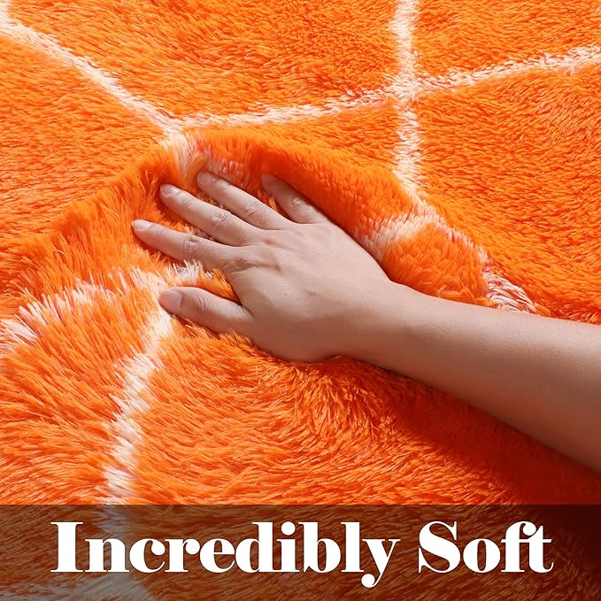 ONASAR Rugs for Living Room Bedroom, 5x8 Washable Fluffy Orange and White Area Rug, Geometric Boho Soft Plush Shaggy Fuzzy Floor Carpet for Nursery Kids Girls Boys Teen Dorm Home Decor Aesthetic