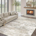 Modern Abstract Beige Gray Area Rug 6x9 Machine Washable Large Carpet Neutral Kitchen Indoor Accent Throw Low Pile Non Slip Distressed Living Dining Room Bedroom Office