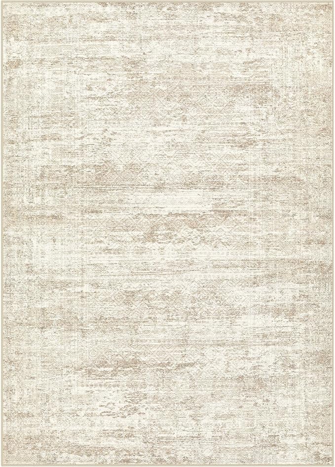 10x14 Area Rug Living Room Rugs - Washable Neutral Modern Abstract Soft Thin Rug Indoor Floor No Slip Rug Carpet for Bedroom Under Dining Table Home Office Decor - Beige/Brown
