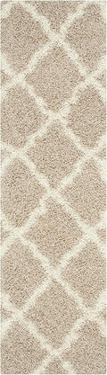 SAFAVIEH Dallas Shag Collection Runner Rug - 2'3" x 20', Beige & Ivory, Trellis Design, Non-Shedding & Easy Care, 1.5-inch Thick Ideal for High Traffic Areas in Living Room, Bedroom (SGD257D)