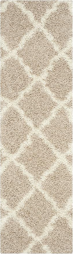 SAFAVIEH Dallas Shag Collection Runner Rug - 2'3" x 8', Beige & Ivory, Trellis Design, Non-Shedding & Easy Care, 1.5-inch Thick Ideal for High Traffic Areas in Living Room, Bedroom (SGD257D)