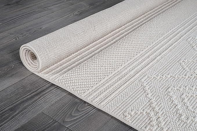 Beverly Rug Micro Loop Large Area Rug White 9x12 Modern Luxury Boho Geometric Durable Indoor Area Rugs for Living Dining Room Office Stain Resistant Non Shedding Casual Indoor Carpet White 9 x 12