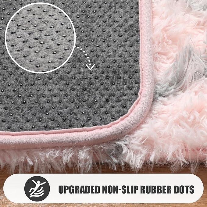 ONASAR 6x9 Area Rugs for Living Room Bedroom, Washable Large Fluffy Pink and Grey Throw Rug, Geometric Soft Plush Shaggy Fuzzy Floor Carpet for Nursery Kids Girls Boys Teen Dorm Home Office Decor