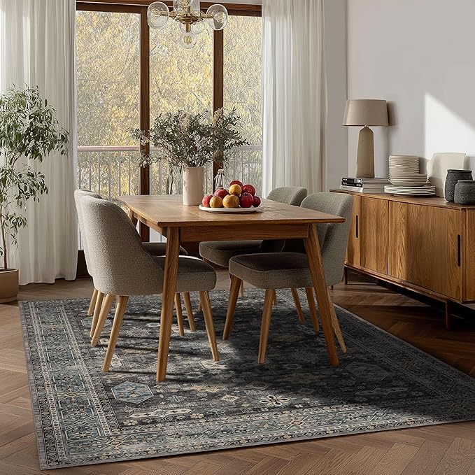 Area Rug Non Slip Machine Washable Ultra Soft Living Room/Bedroom/Kitchen/Outdoor/Classroom Silver, 4'×6'