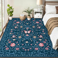 GarveeHome Washable Floral Area Rug 5x7 for Living Room Non Slip Bedroom Rug Soft Stain Resistant Large Dining Room Throw Carpet Low Pile Blue Bow Rugs Butterfly Flower Carpet for Nursery Entry, 5x7