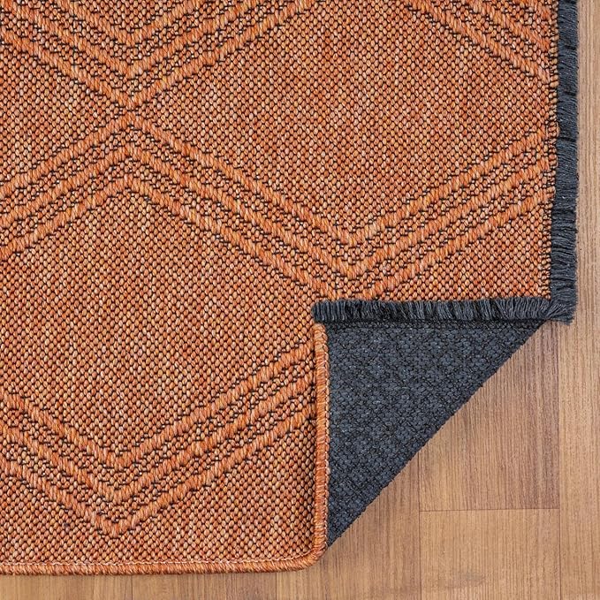 LUXE WEAVERS Modern Farmhouse Orange 9x12 Washable Area Rug, Anti-Slip Diamond Pattern Carpet