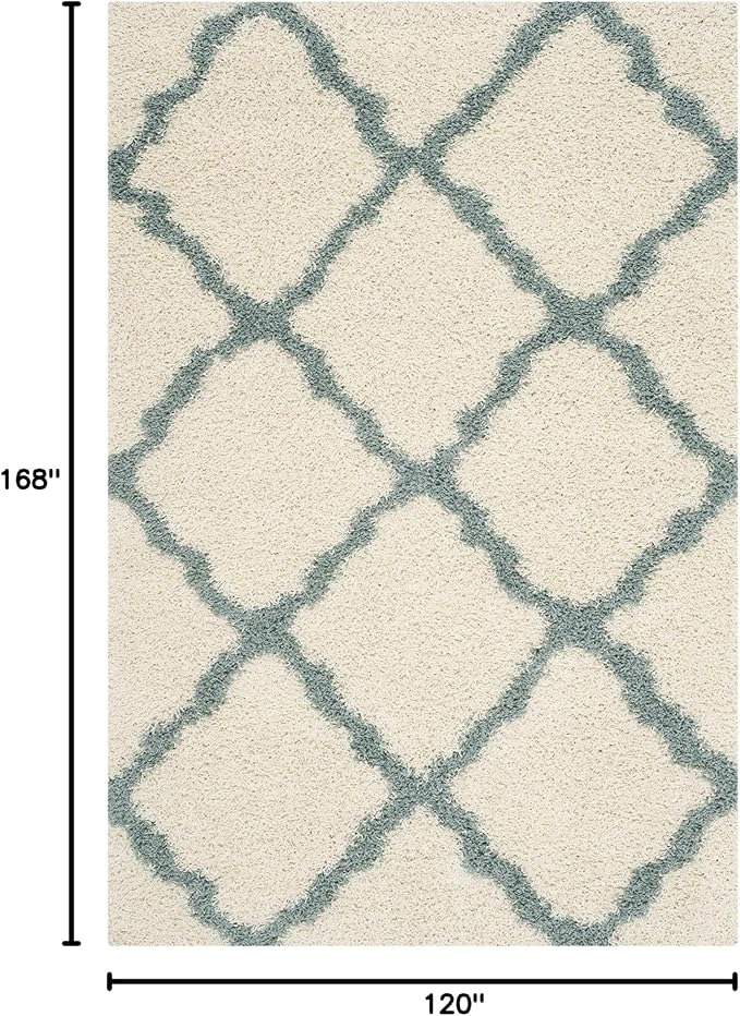 SAFAVIEH Dallas Shag Collection Area Rug - 10' x 14', Ivory & Light Blue, Trellis Design, Non-Shedding & Easy Care, 1.5-inch Thick Ideal for High Traffic Areas in Living Room, Bedroom (SGD257J)