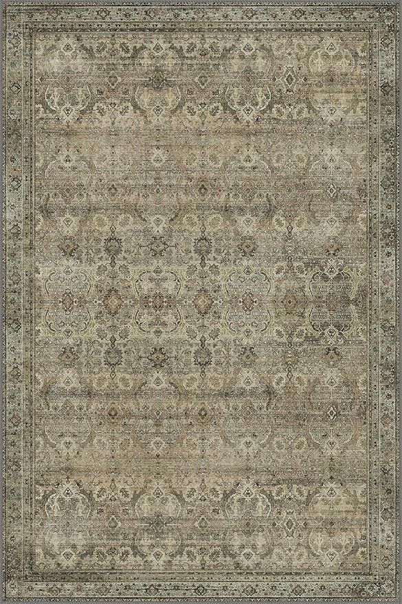 6x9 Area Rug Machine Washable Boho Rug for Living Room,Ultra-Thin Low Pile Carpet,Lightweight Indoor Printed Rug,Non Slip Floral Area Rug for Bedroom, Dining Room, Home Office,Sage