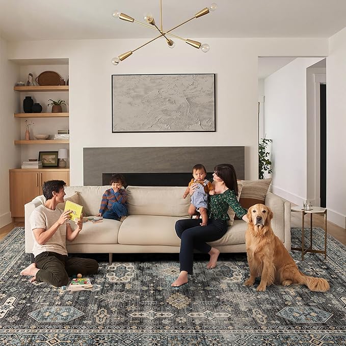 Area Rug Non Slip Machine Washable Ultra Soft Living Room/Bedroom/Kitchen/Outdoor/Classroom Silver, 8'×10'