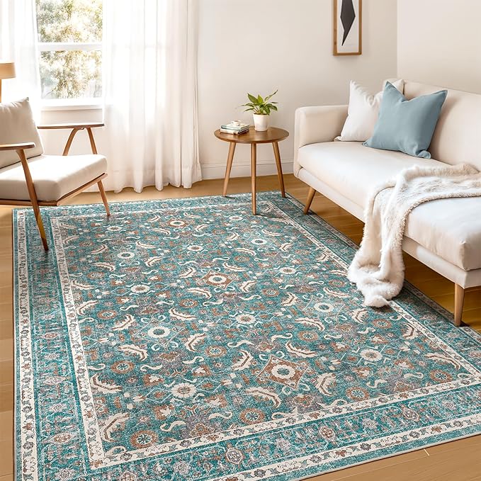 WITSHOCK Living Room Area Rugs 5x7: Soft Non-Slip Backing Washable Rugs Vintage Large Carpet for Bedroom Office Dining Room Kitchen Stain Resistant Home Decor Rug
