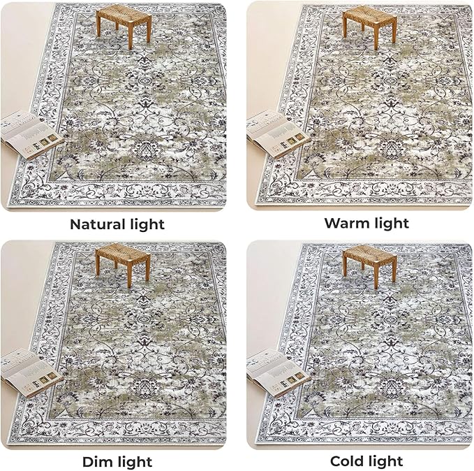 KILOCOCO Hallway Runner 2.6x14 Runner Rug Printed Vintage Floral Washable Rugs Kitchen Runners Soft Non-Slip Low Pile Rubber Backed Runners for Laundry Room Distressed Boho Rugs, Mossy Taupe