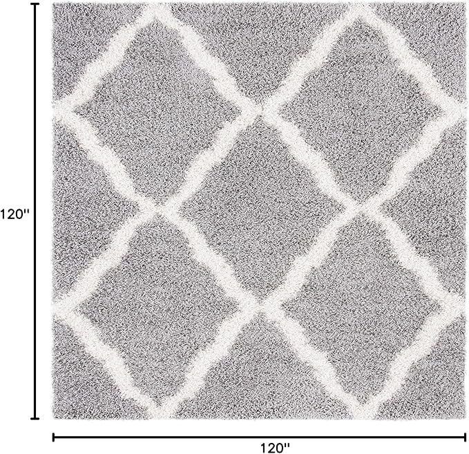 SAFAVIEH Dallas Shag Collection Area Rug - 10' Square, Grey & Ivory, Trellis Design, Non-Shedding & Easy Care, 1.5-inch Thick Ideal for High Traffic Areas in Living Room, Bedroom (SGD257G)